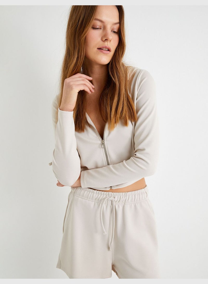 Modal Fabric Zip-Up Hooded Sport Sweatshirt Long Sleeve