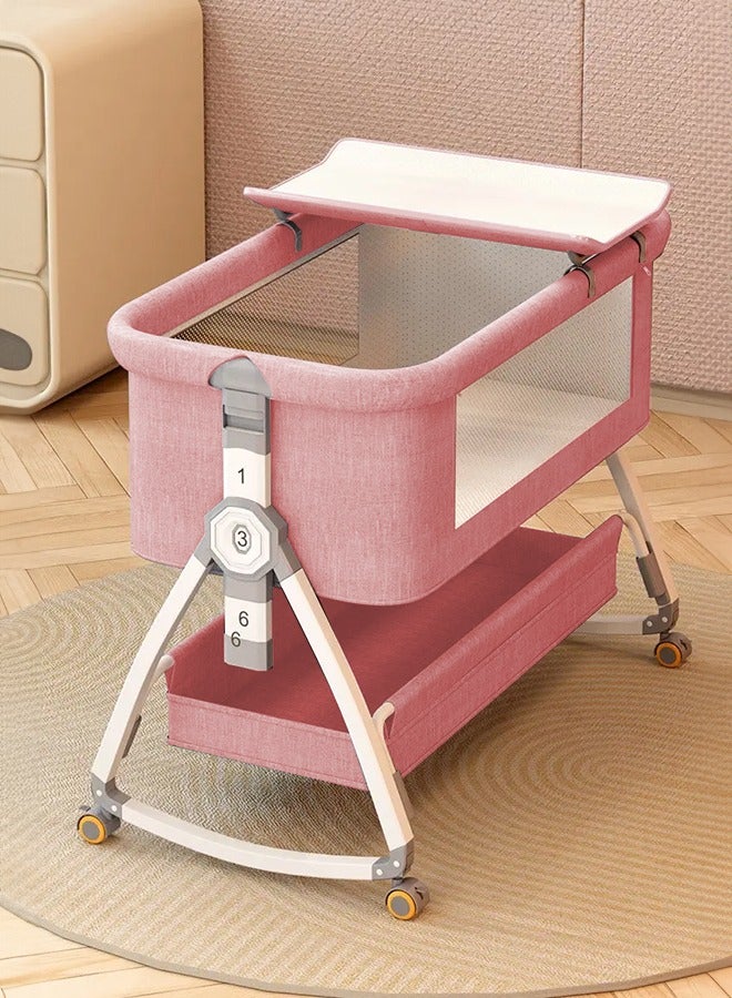Baby Crib Infant Bedside Bassinet with Diaper Changing Table Adjustable Bassinet for Newborn