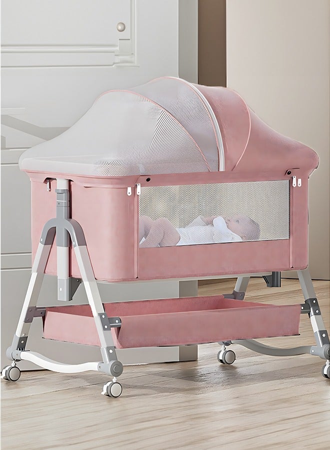 Baby Crib Infant Bedside Bassinet with Diaper Changing Table Adjustable Bassinet for Newborn