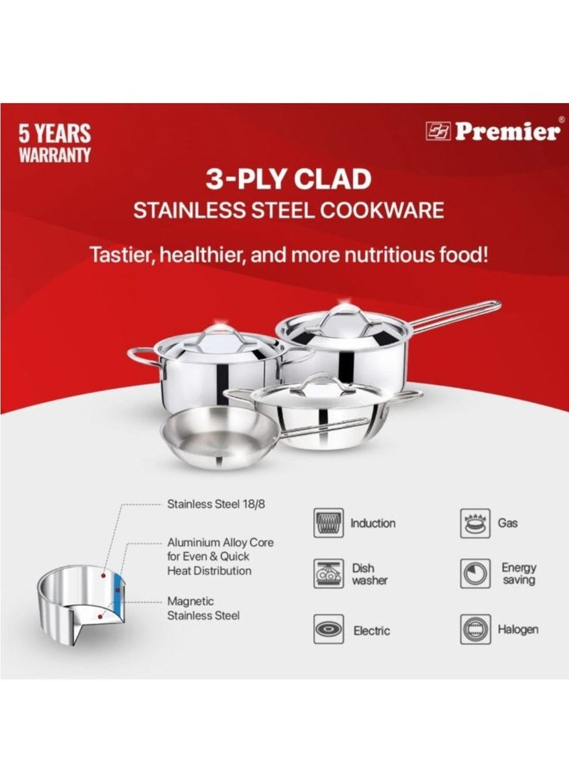 Premier 3-ply Clad Stainless Steel Kadai - 24 cm