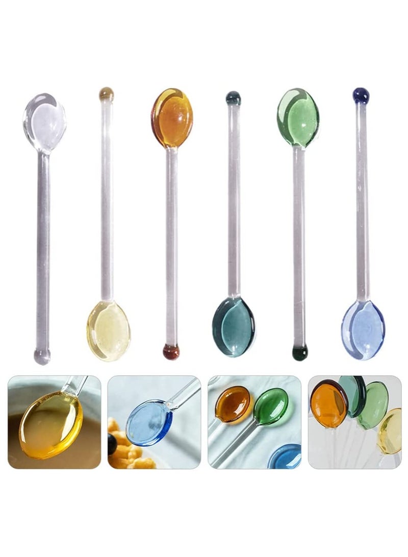 Small Glass Teaspoon, Crystal Clear Coffee Dessert Spoon, for Household Spoon Salt and Sugar, Flavored Tea Jar, Assorted Colors (6 Pieces)
