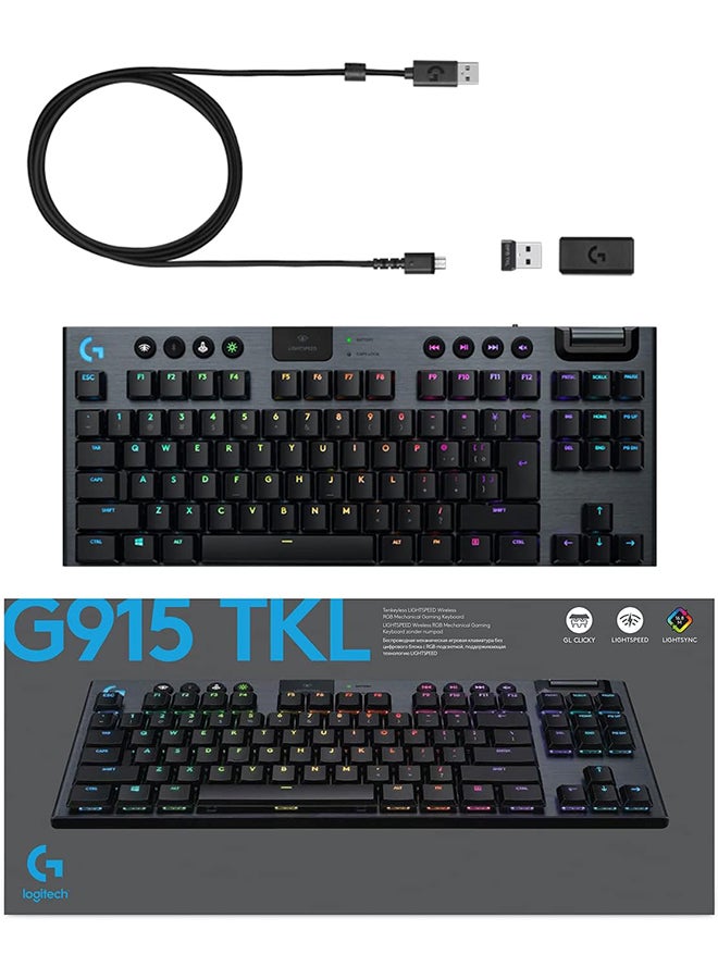 Logitech G Logitech G915 Tkl Tenkeyless Lightspeed Wireless Rgb Mechanical Gaming Keyboard, Low Profile Switch Options, Lightsync Rgb, Advanced And Bluetooth Support - Us Tactile Black