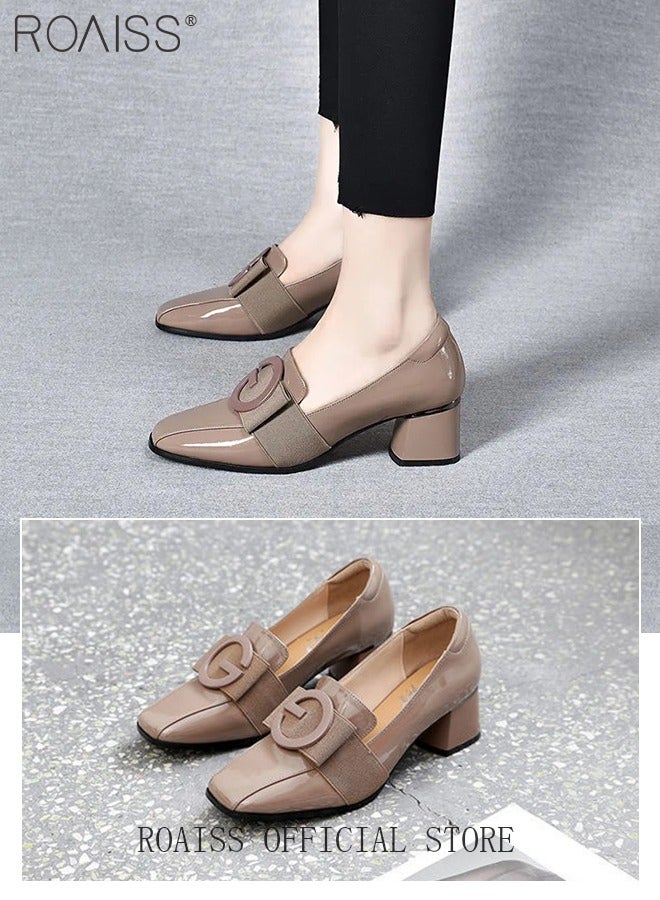 Fashion Office Ladies Shoes Women Pu Leather Pumps Shoes British Style Square Toe Leather Shoes Mid Heel Chunky Heel Women's Shoes