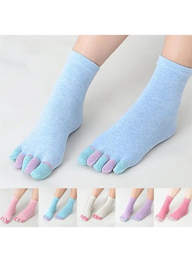 6 Pairs Unisex Toe Socks Cotton Crew Sock Five Finger Socks For Running Athletic