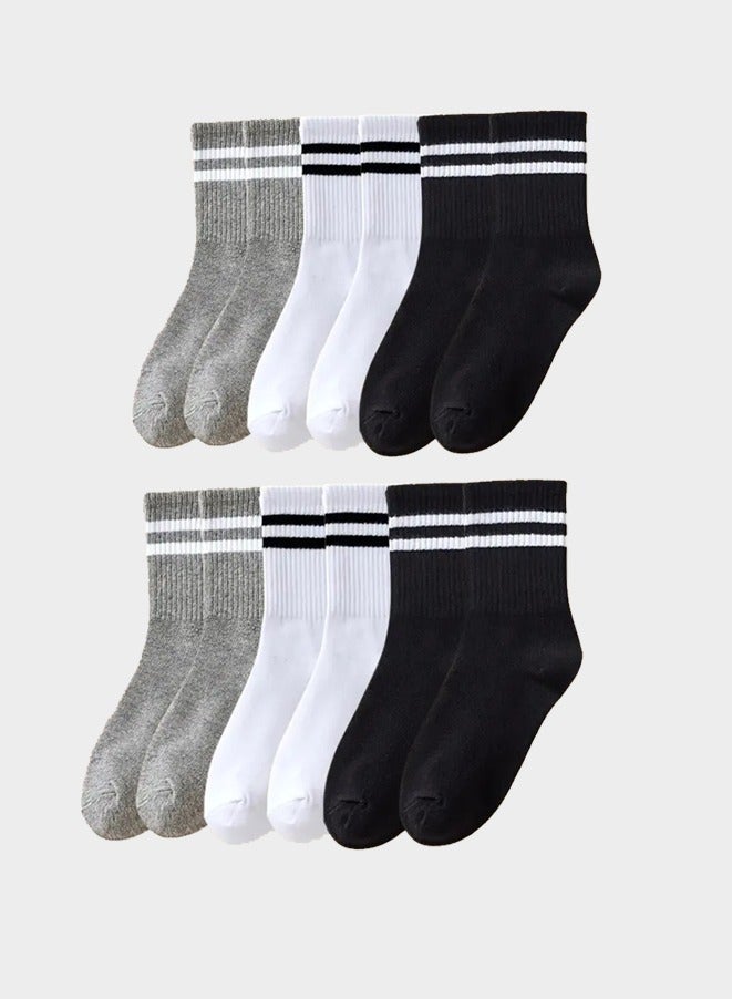 6 Pairs Mid Socks Solid Color Breathable Comfortable In Autumn Winter Sweat Absorbing High-Quality Casual Socks