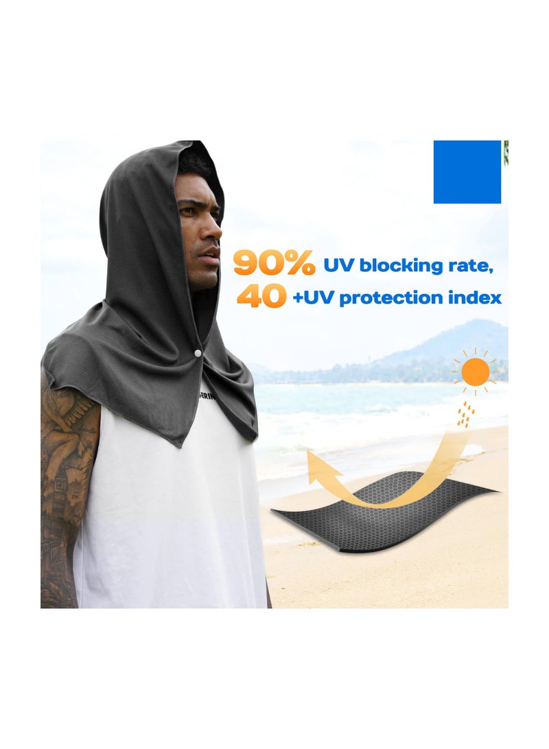 Cooling Hoodie Towel, Cooling Towels for Neck and Face, When Wet Cooling Neck Wraps, UV Protection Cooling Neck Wraps, Sport Workout Camping Cycling Cool Towel for Hot Weather (Black+Grey)(2 Pack)