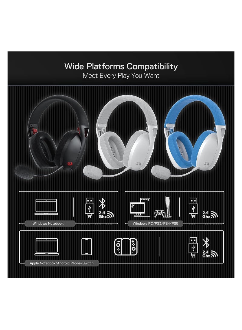 H848 IRE Pro Headphones, Tri-Mode Connection, 40mm Driver Size, 7.1 Virtual Surround, Detachable Microphone, 2.4G/BT/Wired Connectivity, Black | H848