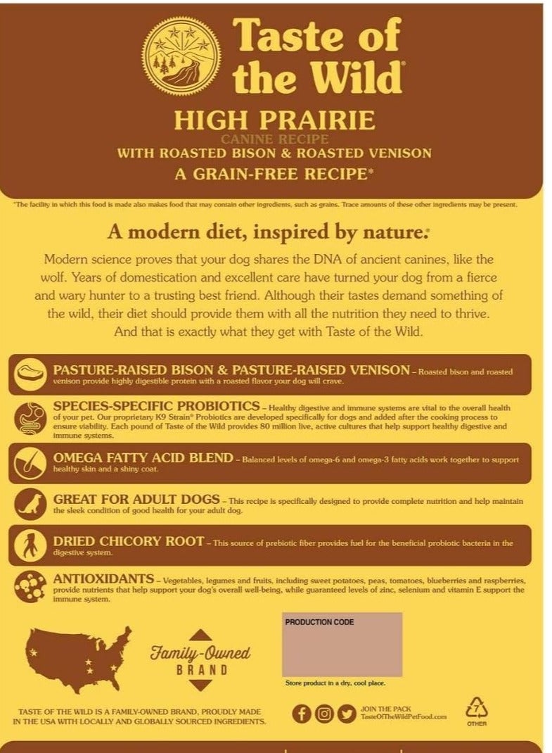 Taste of the Wild Grain Free Premium High Protein Dry Dog Food High Prairie Adult Roasted Bison & Roasted Venison - 12.2 KG