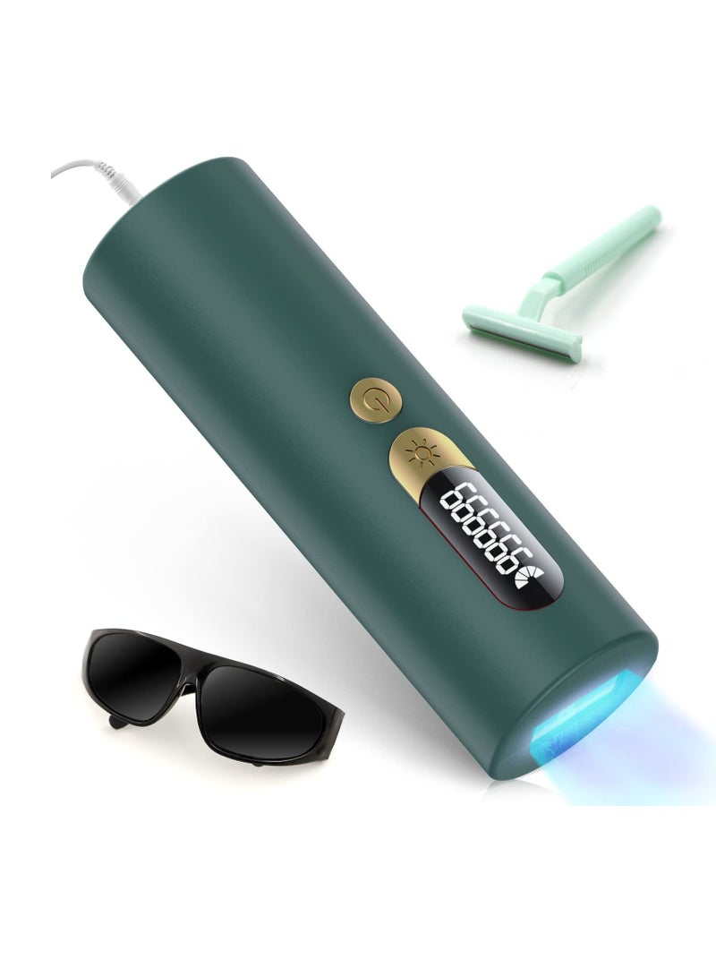 IPL Hair Removal Device Permanent Painless Cylindrical Laser Hair Removal with 2 Modes and 5 Levels for Men and Women Body, Face, Bikini, Home Use (Green)