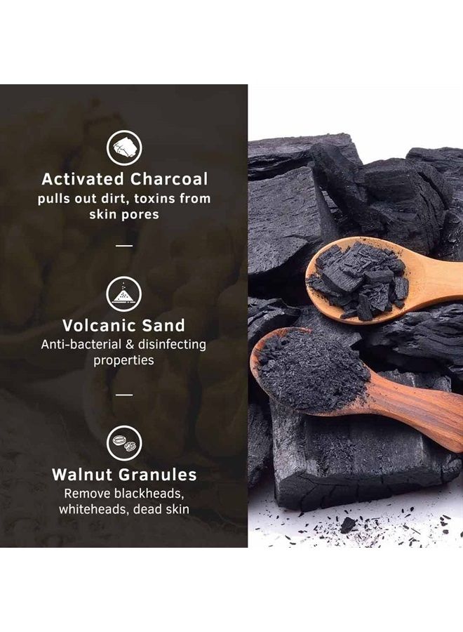 Face Scrub for Men - 100g - with Activated charcoal, Tahitian Volcanic Sand & Walnut Granules - Great for Exfoliating skin & facial detox, Fights blackheads - For All Skin type