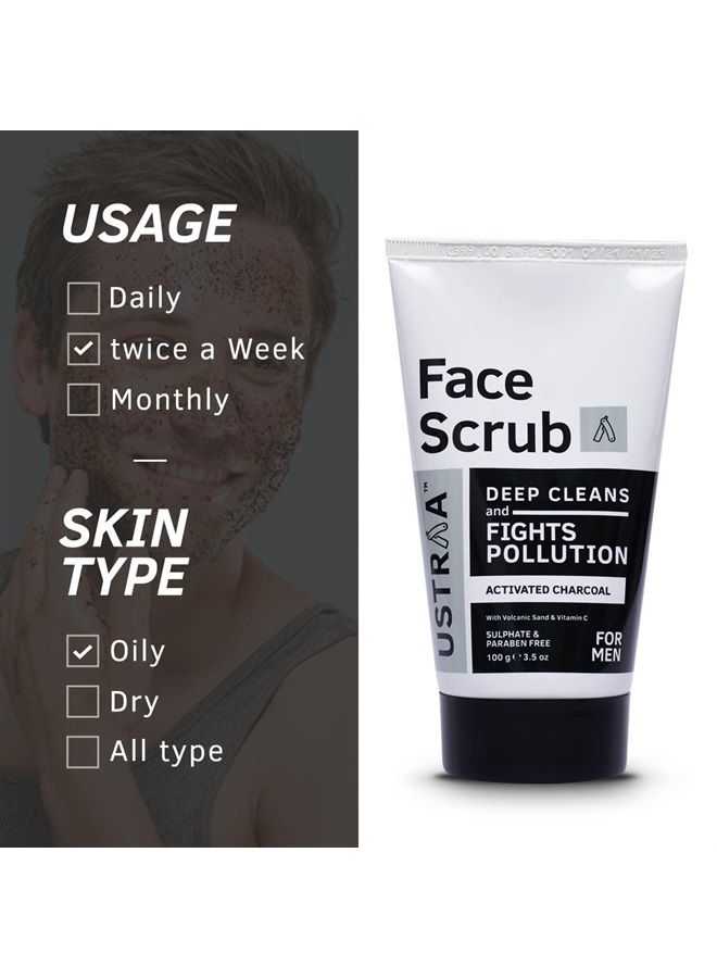 Face Scrub for Men - 100g - with Activated charcoal, Tahitian Volcanic Sand & Walnut Granules - Great for Exfoliating skin & facial detox, Fights blackheads - For All Skin type