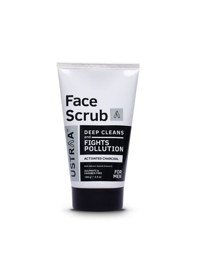 Face Scrub for Men - 100g - with Activated charcoal, Tahitian Volcanic Sand & Walnut Granules - Great for Exfoliating skin & facial detox, Fights blackheads - For All Skin type