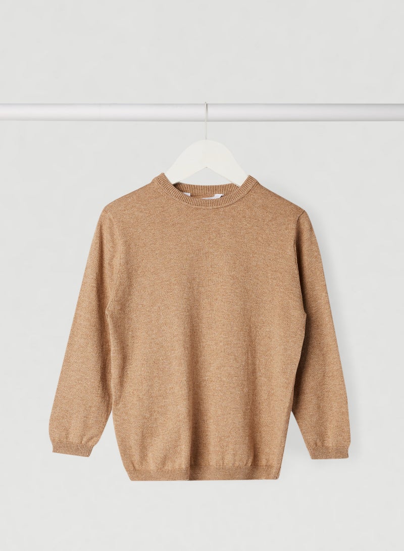 Knitted Long Sleeve Sweater Brown Stone