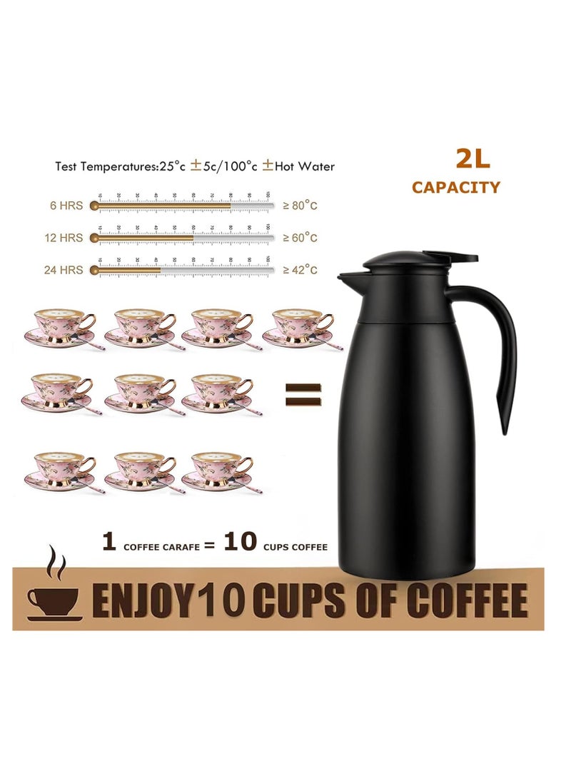 68Oz Insulated Carafe for Hot Liquids - Stainless Steel Thermal Coffee Carafe - 12 Hours Hot, 24 Hours Cold - Double Walled Vacuum Coffee Carafe (Black, 2L)