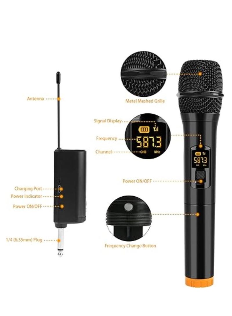 UHF Wireless Microphone Handheld Dynamic Cordless Mic System 10 Channels with Portable Bluetooth Receiver 3.5mm Output