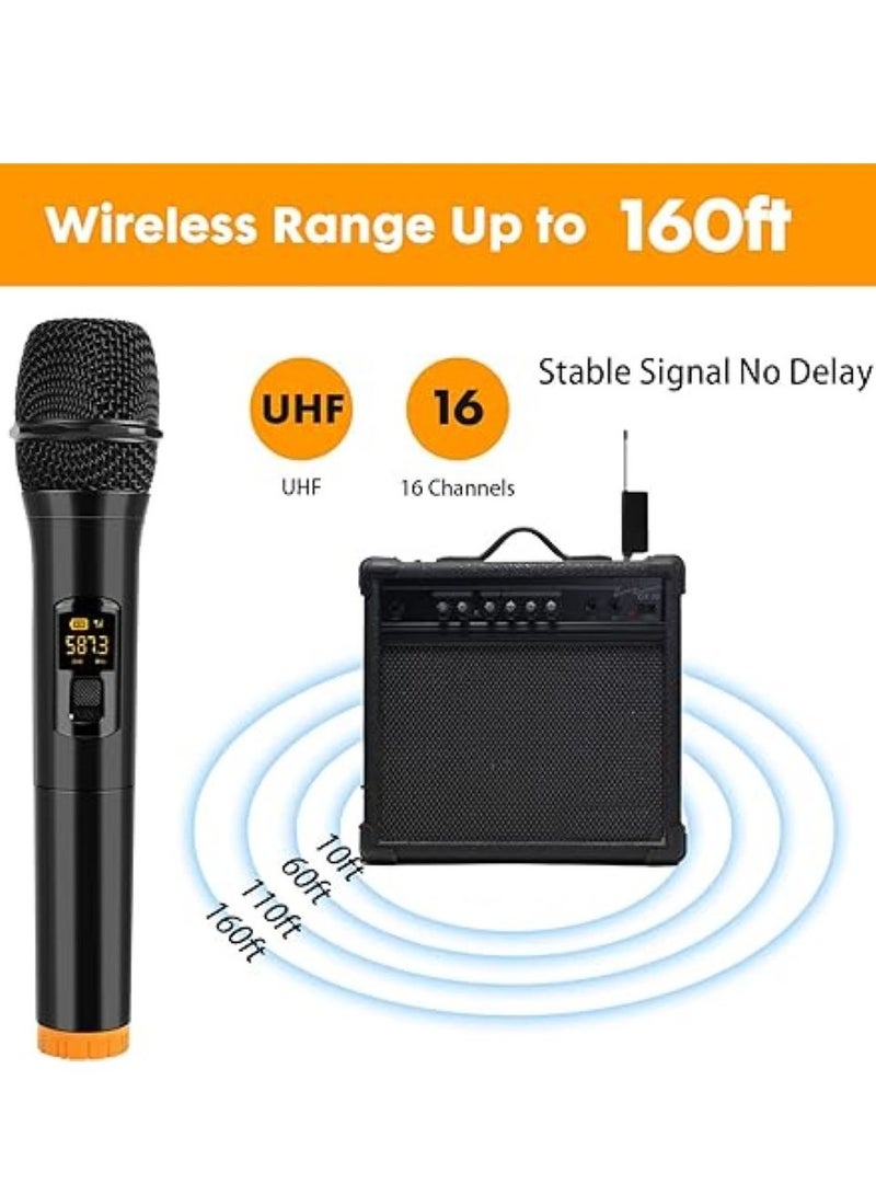 UHF Wireless Microphone Handheld Dynamic Cordless Mic System 10 Channels with Portable Bluetooth Receiver 3.5mm Output