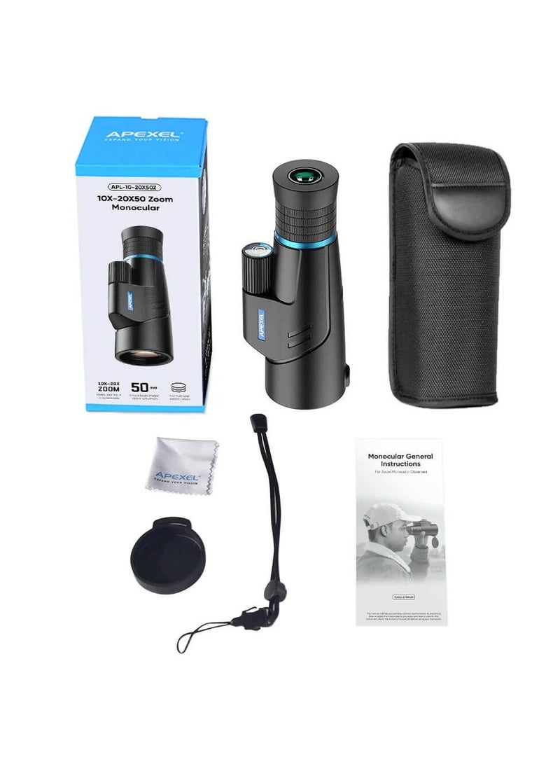 APEXEL 10X-20X50 Zoom Monocular Telescope For Mobile