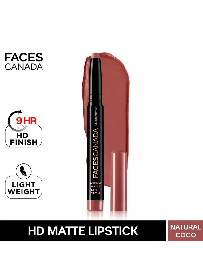 Faces Canada Hd Intense Matte Lipstick, Feather Light Comfort, 10 Hrs Stay, Primer Infused, Flawless Hd Finish, Made In Germany, Brown, Red, Pink, Purple, Nude Lip Color, Natural Coco, 0.05 Oz