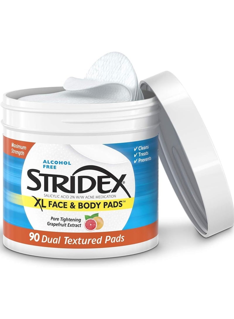 Stridex, XL Face & Body Pads, Alcohol Free, 90 Dual Textured Pads