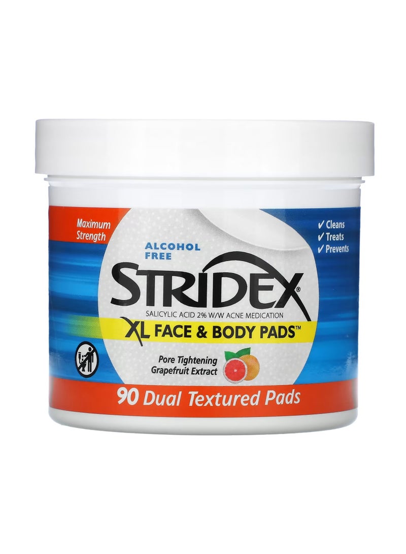 Stridex, XL Face & Body Pads, Alcohol Free, 90 Dual Textured Pads