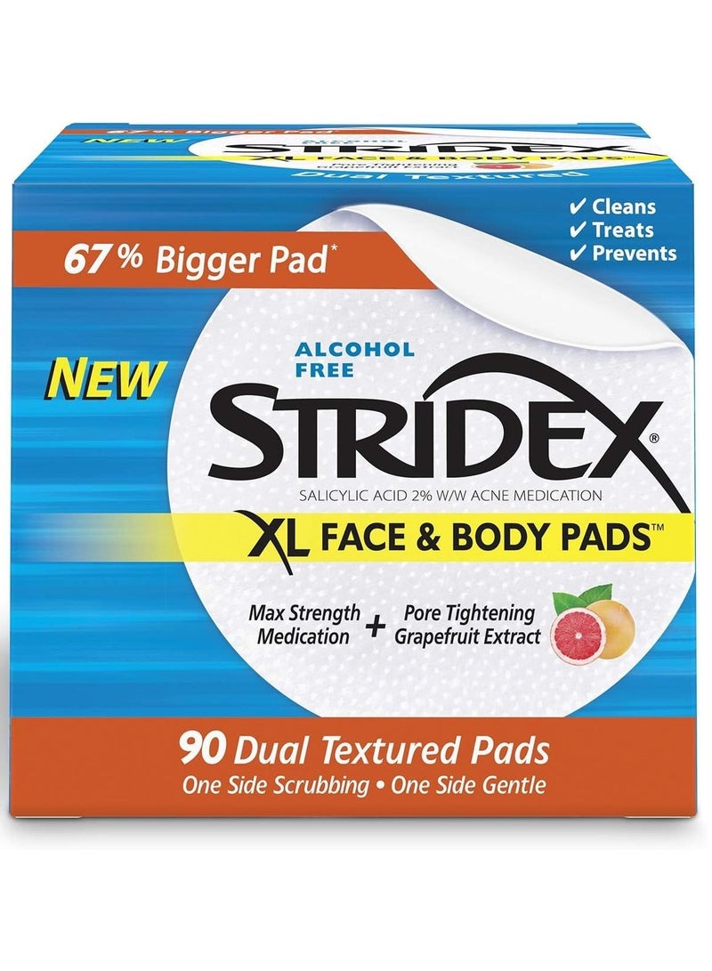 Stridex, XL Face & Body Pads, Alcohol Free, 90 Dual Textured Pads