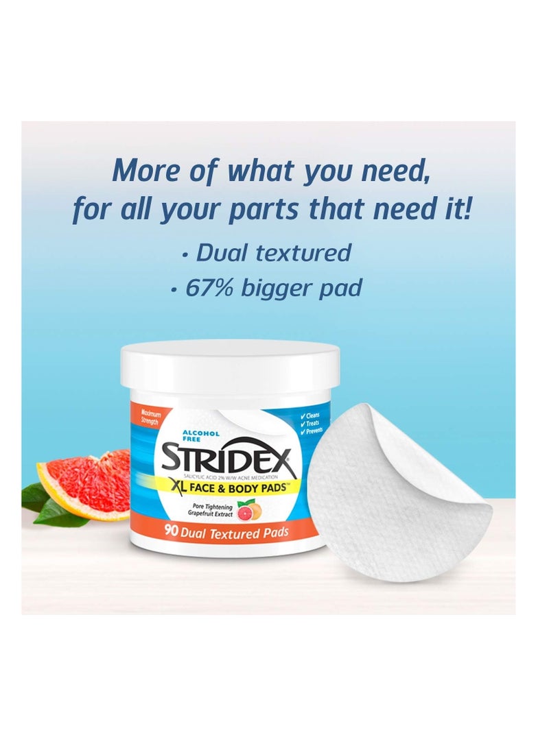 Stridex, XL Face & Body Pads, Alcohol Free, 90 Dual Textured Pads