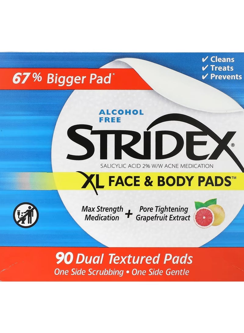 Stridex, XL Face & Body Pads, Alcohol Free, 90 Dual Textured Pads