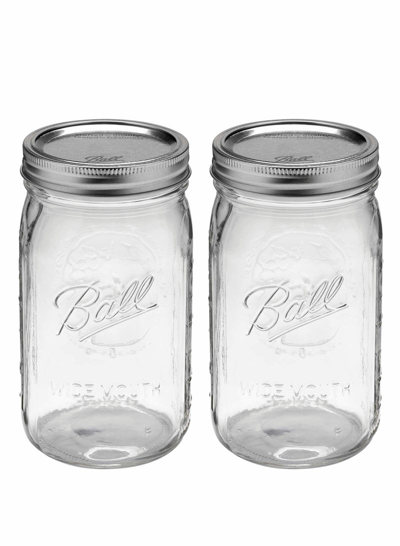 Ball Wide Mouth Mason Jars (32 oz/Capacity) [4 Pack] with Airtight lids and Bands For Canning Fermenting Pickling Decor - Freezing Microwave And Dishwasher Safe