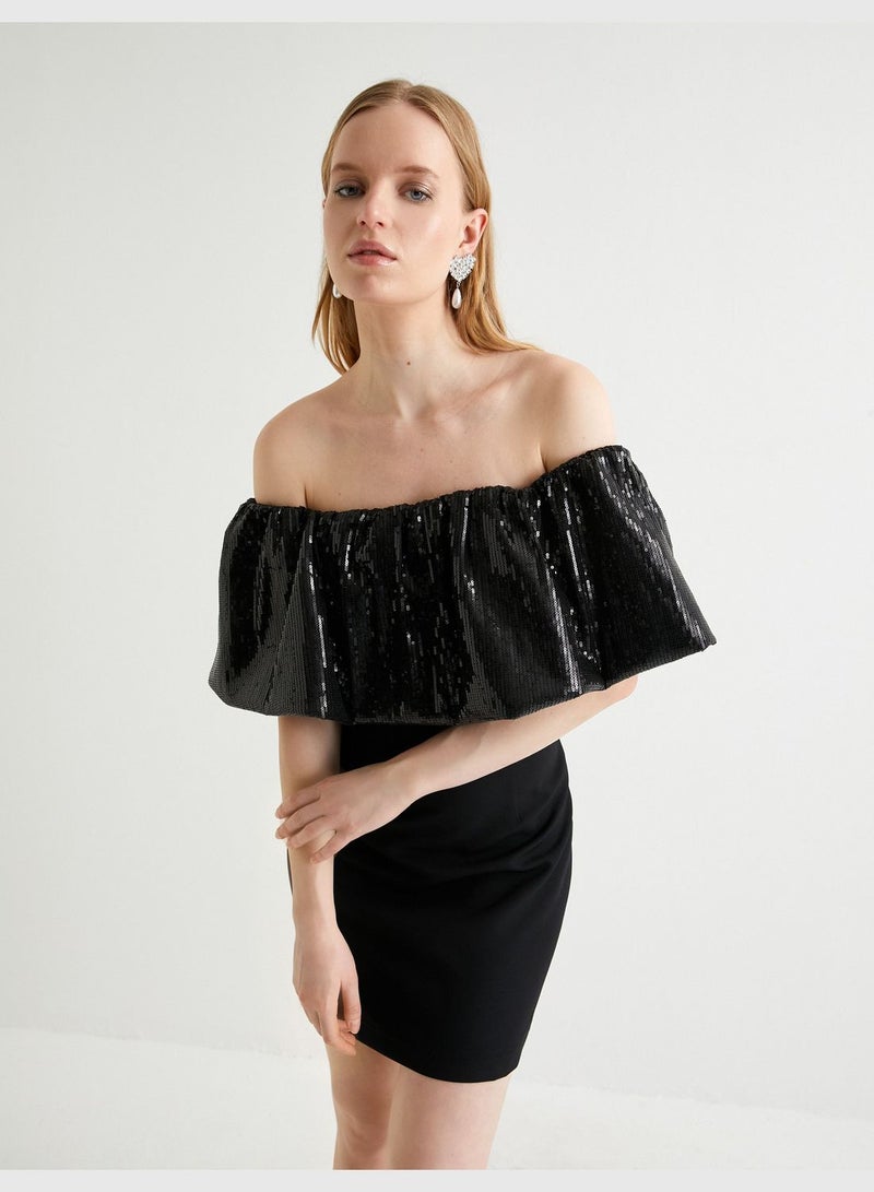 Squined Off Shoulder Party Dress