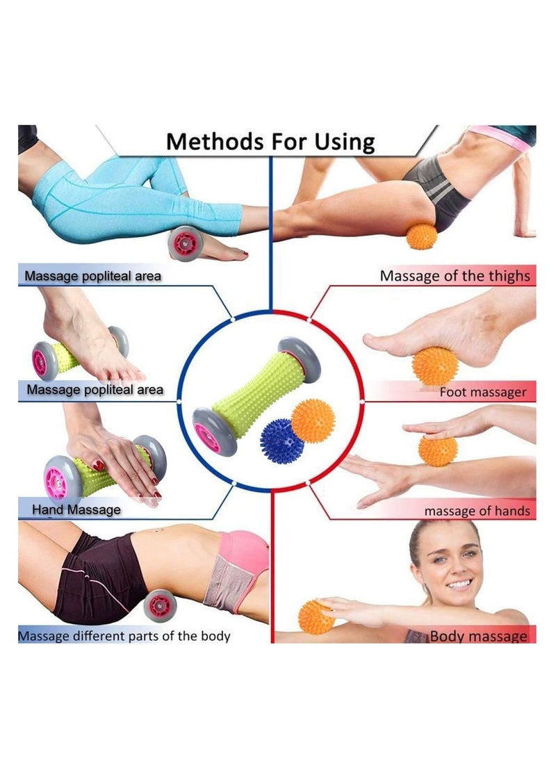 Foot Roller Massage Ball, Pain Relief, Plantar Fasciitis, Used For Deep Tissue Acupoint Recovery, Muscle Recovery, Relaxation And Stress Relief (1 Roller And 2 Pointed Balls)