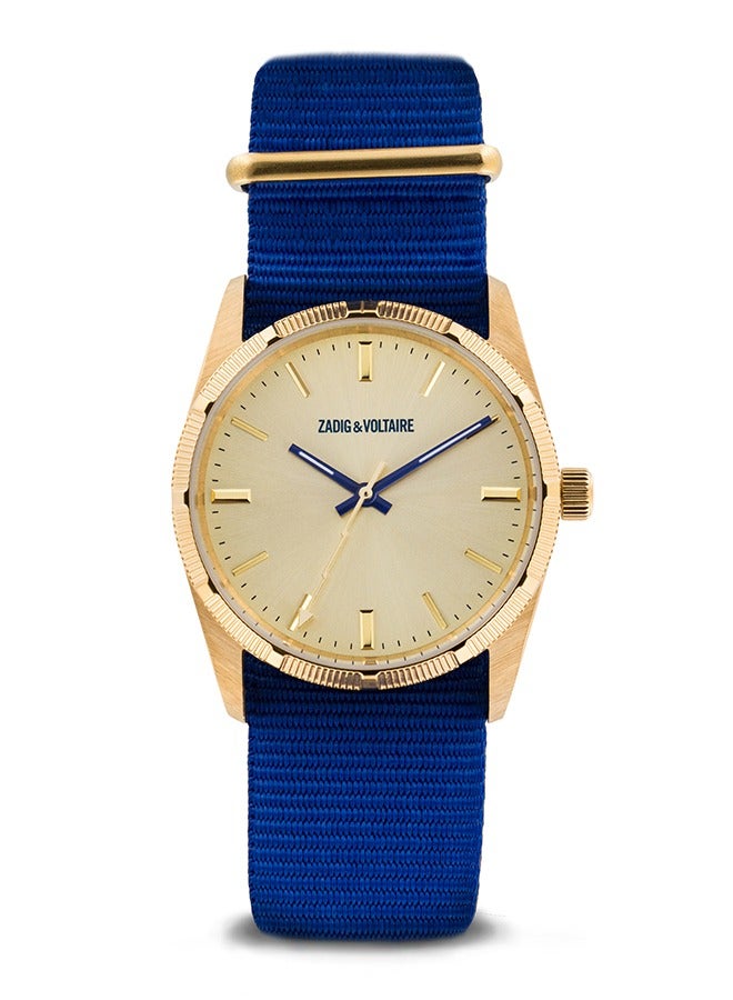 Unisex Zadig & Voltaire Blue Nylon Strap Gold Watch - ZVF213