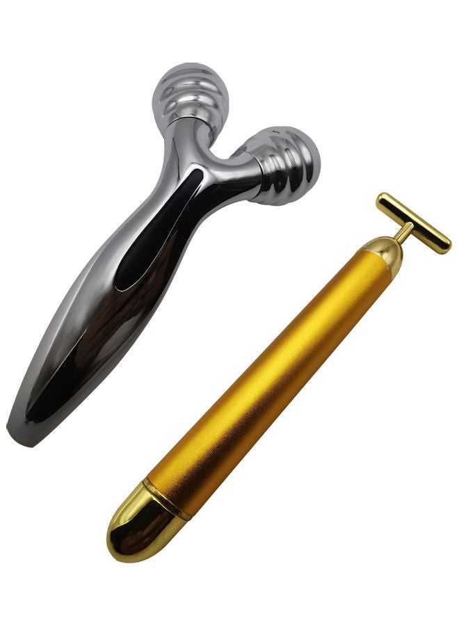 2-Piece  Face Massage Tool Silver/Gold