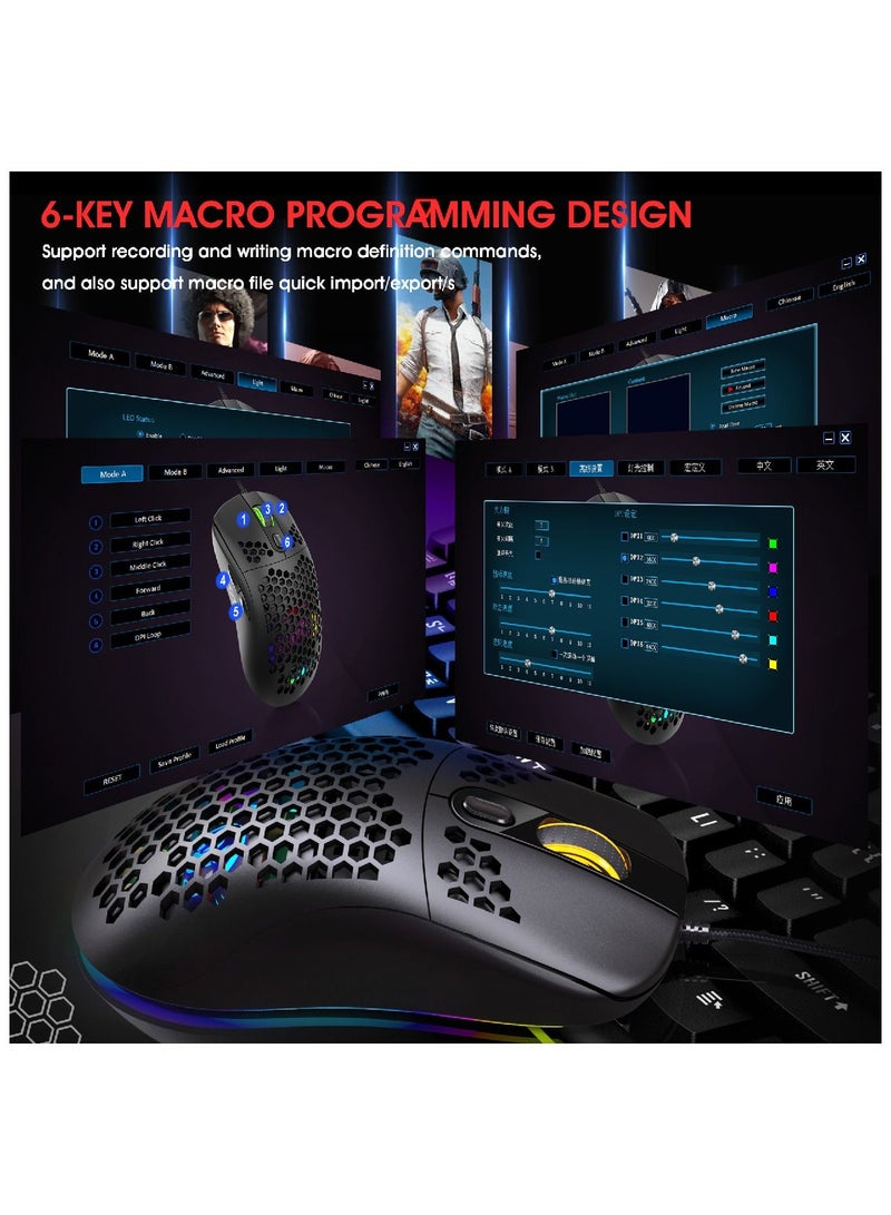 X600 Programming Gaming Mouse Usb Wired Gaming Mouse Rgb Lighting Mouse with Six Adjustable DPI For Desktop Laptop Black