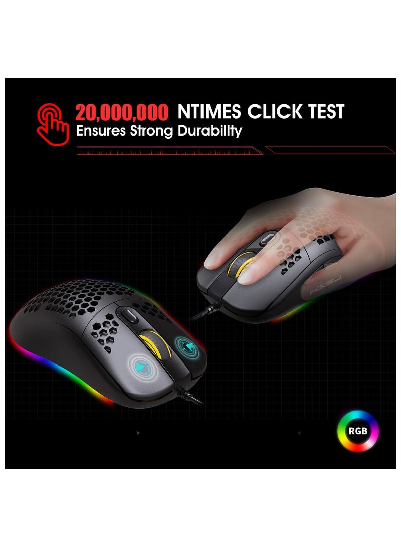 X600 Programming Gaming Mouse Usb Wired Gaming Mouse Rgb Lighting Mouse with Six Adjustable DPI For Desktop Laptop Black