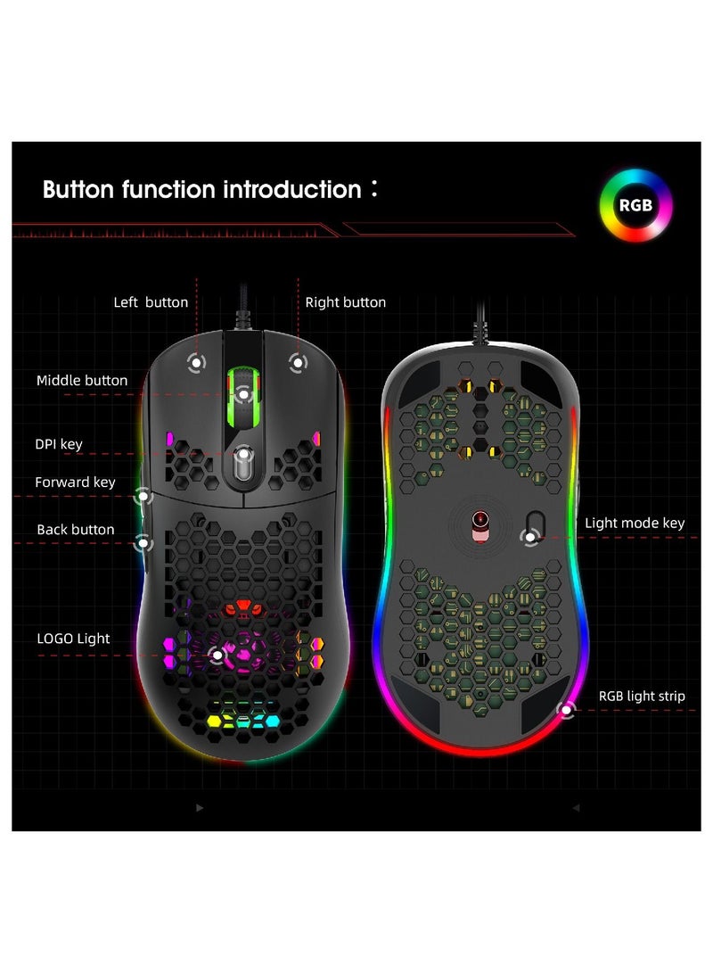 X600 Programming Gaming Mouse Usb Wired Gaming Mouse Rgb Lighting Mouse with Six Adjustable DPI For Desktop Laptop Black