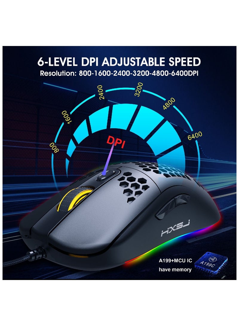 X600 Programming Gaming Mouse Usb Wired Gaming Mouse Rgb Lighting Mouse with Six Adjustable DPI For Desktop Laptop Black