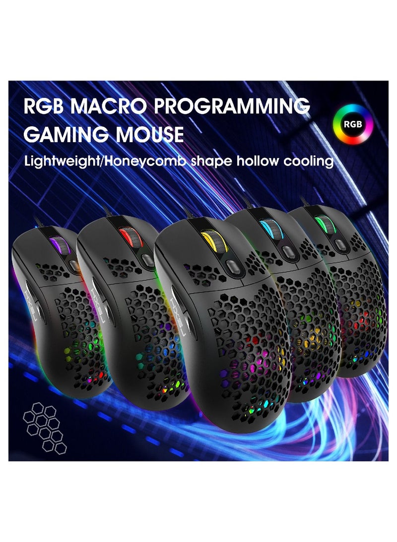 X600 Programming Gaming Mouse Usb Wired Gaming Mouse Rgb Lighting Mouse with Six Adjustable DPI For Desktop Laptop Black