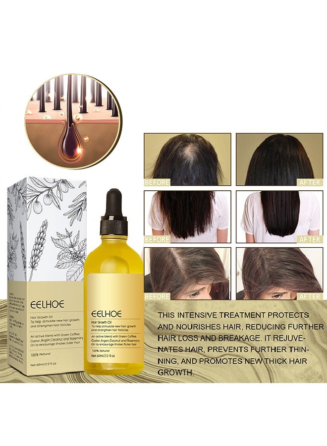 100% Natural Hair Growth Oil To Help Stimulate New Hair Growth And Streng Then Hair Follicles,with Caffeine, Biotin, Castor Oil, Argan Oil, Coconut Oil, an Effective Hair Mask to Increase Hair Density
