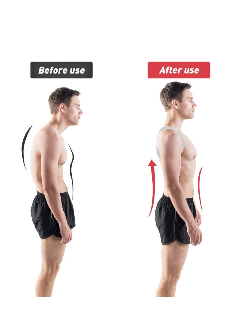 Adjustable Back Brace Posture Corrector - Comfortable Upper Spine Support for Women and Men, Relieve Neck Shoulder Clavicle, and Back Pain,Breathable Grey Design