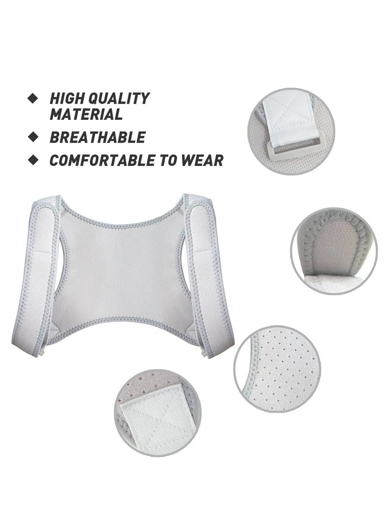 Adjustable Back Brace Posture Corrector - Comfortable Upper Spine Support for Women and Men, Relieve Neck Shoulder Clavicle, and Back Pain,Breathable Grey Design