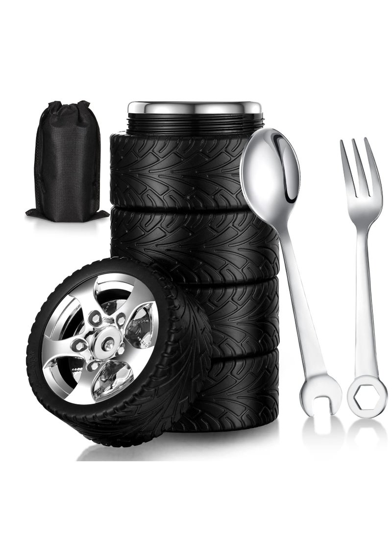 Tyre Water Bottle, Gift for The Mechanic and Car Guy, Unique Stainless Steel Water Bottle, Gift for Man Stainless Steel Coffee Tea Mug with Tool Fork and Spoon