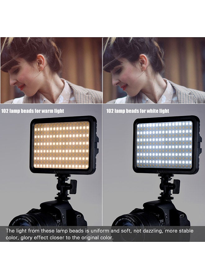 LED204 LED Video Light Fill Light with 204pcs Lamp Beads Stepless Dimming 3300K-5600K Bi-Color Temperature CRI90