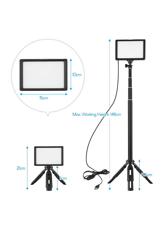 USB LED Video Light Kit Photography Lighting 3200K-5500K 120pcs Beads 14-level Dimmable with 58in Adjustable Height Tripod Stand