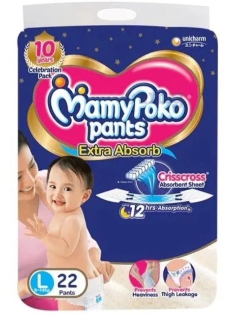 MamyPoko Pants Extra Absorb Baby Diapers, 22 Count , Size L