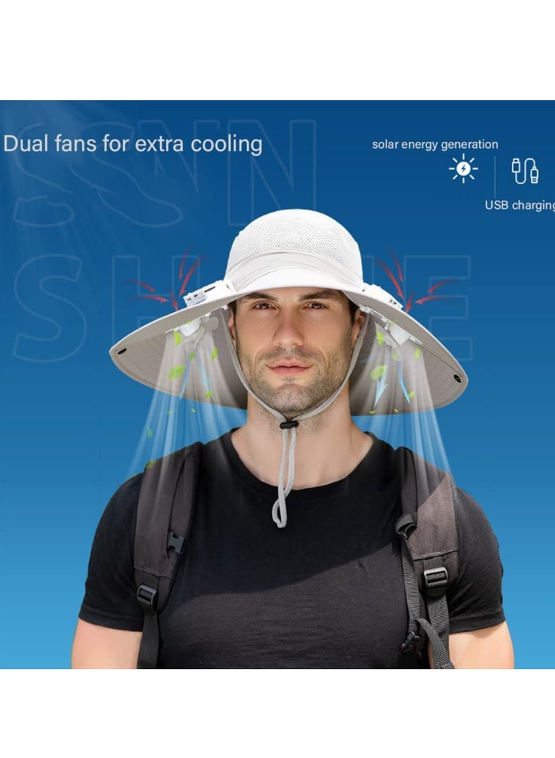 Solar Fan Cap Sun Hat, Wide Brim Solar Fan Outdoor Fishing Hat, Solar & USB Charging, with Cooling Personal Fan Fishing Hat for Outdoor Sport Travel Camping