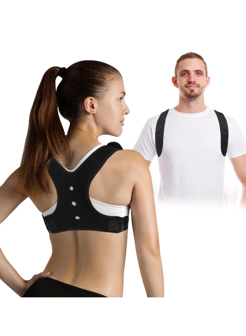 Adjustable Posture Corrector for Women and Men - Breathable Upper Back Brace for Improved Posture - Back Straightener for Pain Relief in Back, Neck, Shoulder, and Clavicle - Black, Size M