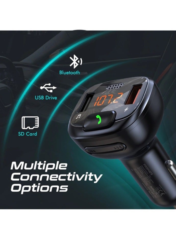 Bluetooth FM Transmitter with QC 3.0, Flash Drive Input, LCD Screen and Microphone, SmarTune-4