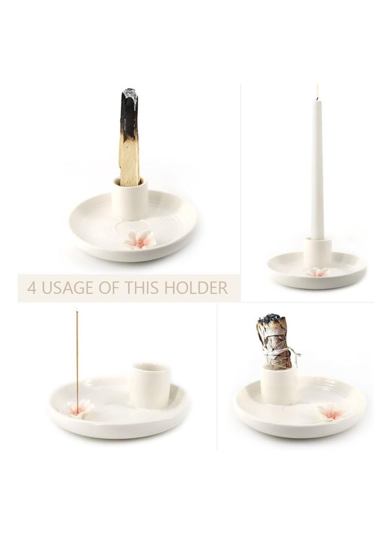Palo Santo Burner, Incense Stick Holder, Sage Holder for Burning Ceramic Incense Holder Candle Holder Ash Catcher for Meditation Yoga (White/5 Inch)