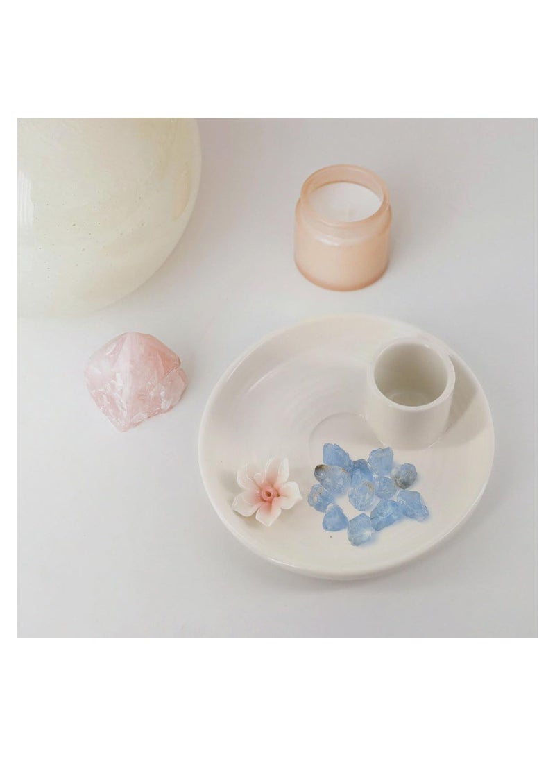 Palo Santo Burner, Incense Stick Holder, Sage Holder for Burning Ceramic Incense Holder Candle Holder Ash Catcher for Meditation Yoga (White/5 Inch)