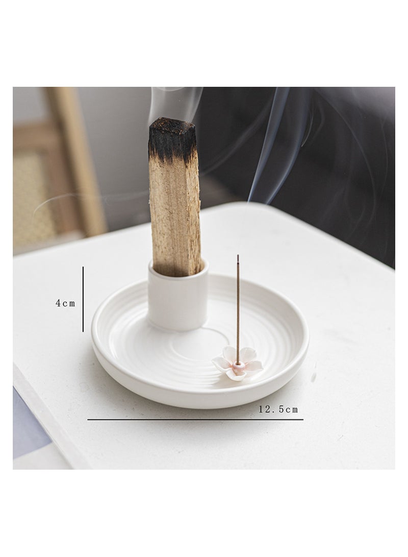 Palo Santo Burner, Incense Stick Holder, Sage Holder for Burning Ceramic Incense Holder Candle Holder Ash Catcher for Meditation Yoga (White/5 Inch)